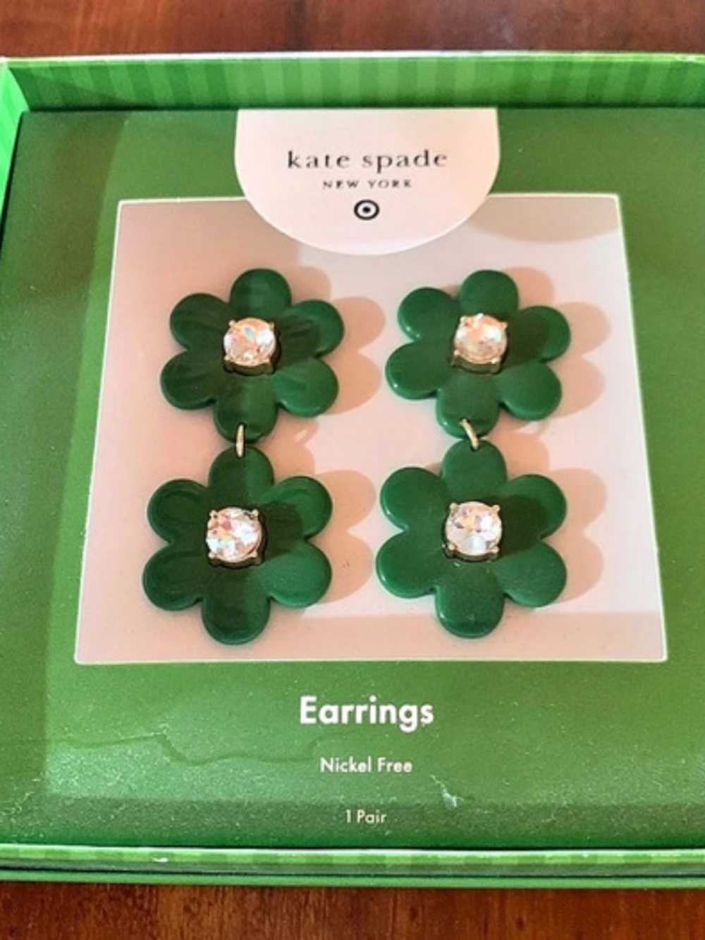 Kate Spade X Target Limited Edition Collection Green Flower Earrings Spade Backs